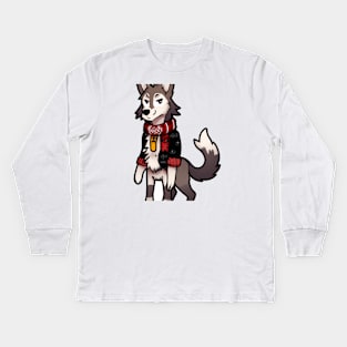 Cute Alpha Wolf Drawing Kids Long Sleeve T-Shirt